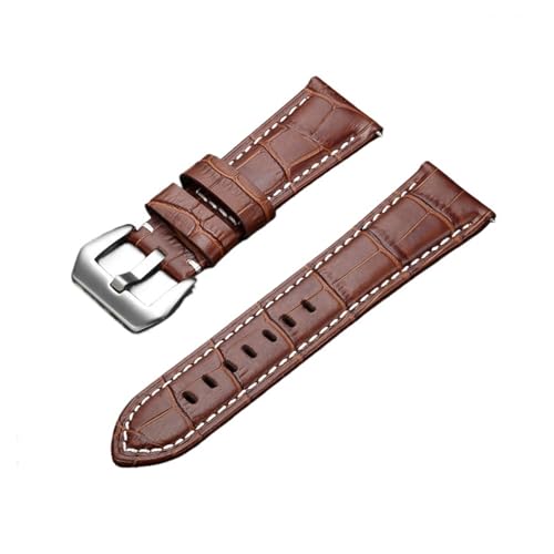 HASGTFM 20 22 24 26 mm Leder-Uhrenarmband, blaues Armband, Uhrenzubehör, Armband mit massiver Metallschnalle(Brown(silver),20mm) von HASGTFM