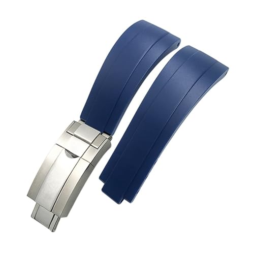 HASGTFM 20 mm 21 mm Gummi-Armband mit kurzer Schnalle, passend for Rolex, passend for Daytona Submariner Role OYSTERFLEX Yacht Master, kleines Handgelenk-Silikonarmband(Blue-Buckle,20mm) von HASGTFM
