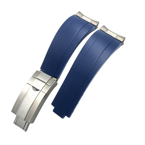 HASGTFM 20 mm 21 mm Gummi-Armband mit kurzer Schnalle, passend for Rolex, passend for Daytona Submariner Role OYSTERFLEX Yacht Master, kleines Handgelenk-Silikonarmband(Blue-Buckle-Link,20mm) von HASGTFM