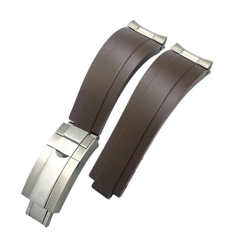HASGTFM 20 mm 21 mm Gummi-Armband mit kurzer Schnalle, passend for Rolex, passend for Daytona Submariner Role OYSTERFLEX Yacht Master, kleines Handgelenk-Silikonarmband(Brown-Buckle-Link,20mm) von HASGTFM