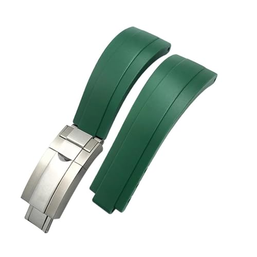 HASGTFM 20 mm 21 mm Gummi-Armband mit kurzer Schnalle, passend for Rolex, passend for Daytona Submariner Role OYSTERFLEX Yacht Master, kleines Handgelenk-Silikonarmband(Green-Buckle,21mm) von HASGTFM