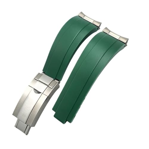 HASGTFM 20 mm 21 mm Gummi-Armband mit kurzer Schnalle, passend for Rolex, passend for Daytona Submariner Role OYSTERFLEX Yacht Master, kleines Handgelenk-Silikonarmband(Green-Buckle-Link,21mm) von HASGTFM