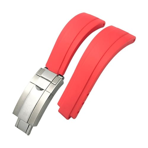 HASGTFM 20 mm 21 mm Gummi-Armband mit kurzer Schnalle, passend for Rolex, passend for Daytona Submariner Role OYSTERFLEX Yacht Master, kleines Handgelenk-Silikonarmband(Red-Buckle,21mm) von HASGTFM