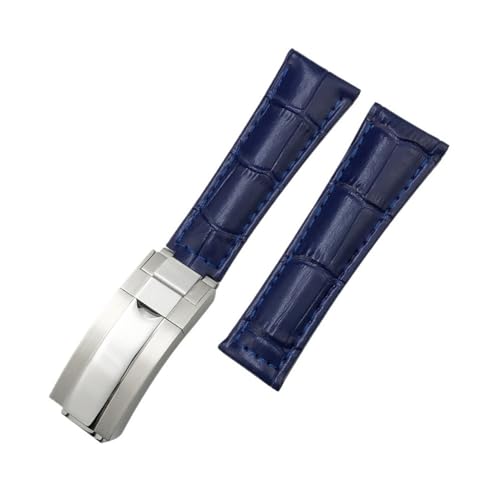 HASGTFM 20 mm Metallglied, gebogenes Ende, Krokodilleder-Armband, passend for Rolex Submariner, passend for GMT, passend for DAYTONA Yacht-Master, schwarz-grünes Armband(Blue Buckle,20MM_GOLD) von HASGTFM