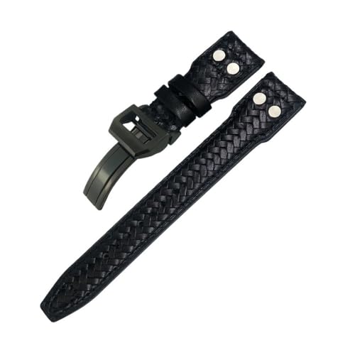 HASGTFM 20mm 21mm 22mm Nietengewebtes Leder-Uhrenarmband passend for IWC Big Pilot Portugieser Pilot IW3777 passend for Seiko-Uhrenarmband(Black Black Square,22mm) von HASGTFM