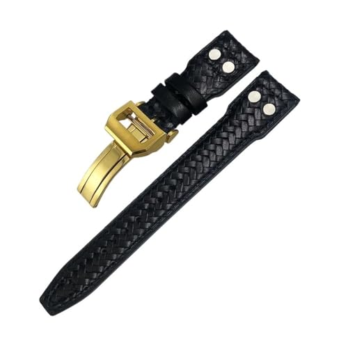 HASGTFM 20mm 21mm 22mm Nietengewebtes Leder-Uhrenarmband passend for IWC Big Pilot Portugieser Pilot IW3777 passend for Seiko-Uhrenarmband(Black Gold Square,21mm) von HASGTFM