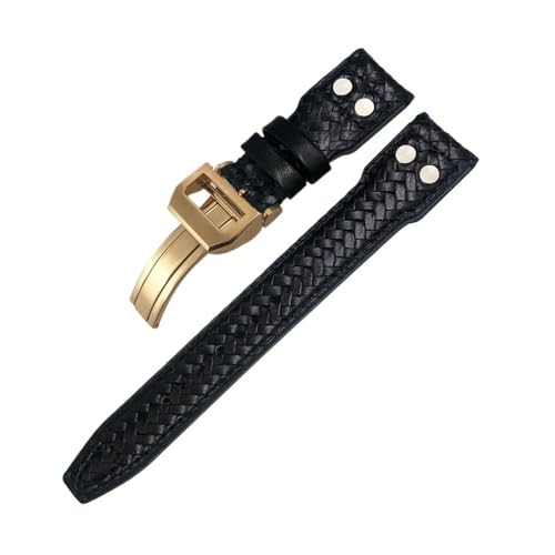 HASGTFM 20mm 21mm 22mm Nietengewebtes Leder-Uhrenarmband passend for IWC Big Pilot Portugieser Pilot IW3777 passend for Seiko-Uhrenarmband(Black Rose Square,22mm) von HASGTFM