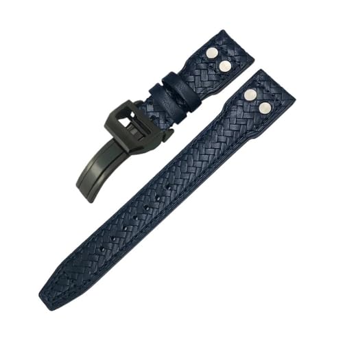 HASGTFM 20mm 21mm 22mm Nietengewebtes Leder-Uhrenarmband passend for IWC Big Pilot Portugieser Pilot IW3777 passend for Seiko-Uhrenarmband(Blue Black Square,22mm) von HASGTFM