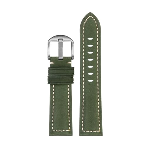 HASGTFM 20mm 22mm 24mm 26mm Vintage Crazy Leder Herrenuhr Gürtel Ersatz Fit for Panerai Fit for M-ido Fit for O-mega Männer Band(Military green sk,26mm) von HASGTFM