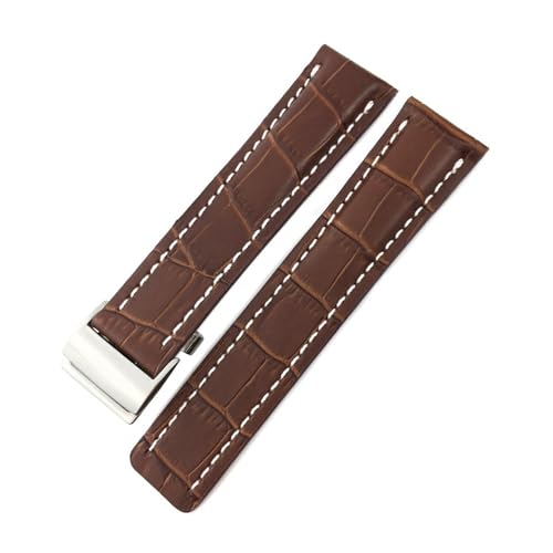 HASGTFM 21mm 22mm 23mm 24mm Echtes Echtleder Uhrenarmband Passend for Breitling Uhrenzubehör Passend for NAVITIMER WORLD Avenger Superocean Gürtel(Brown white,24MM_NO BUCKLE) von HASGTFM