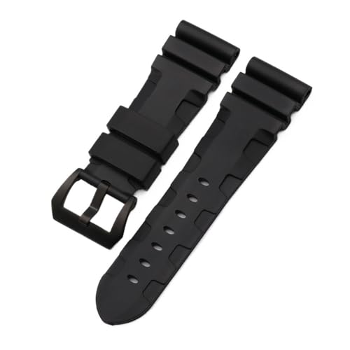 HASGTFM 22mm 24mm 26mm Natur Gummi Silikon Armband Fit for Panerai Fit for Luminor PAM441 Schwarz Blau Orange sport Uhr Strap Werkzeuge(Black-black,24mm) von HASGTFM