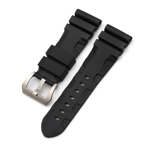 HASGTFM 22mm 24mm 26mm Natur Gummi Silikon Armband Fit for Panerai Fit for Luminor PAM441 Schwarz Blau Orange sport Uhr Strap Werkzeuge(Black-silver,24mm without buckle) von HASGTFM