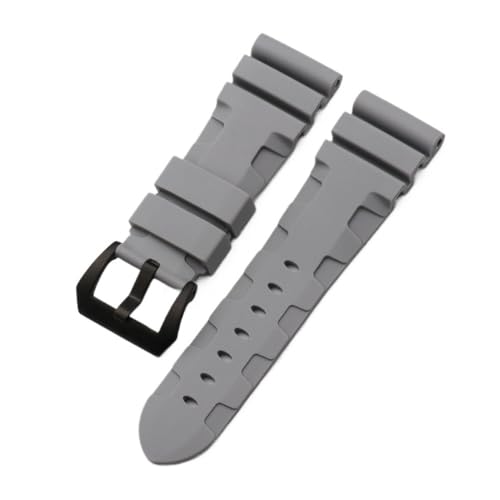 HASGTFM 22mm 24mm 26mm Natur Gummi Silikon Armband Fit for Panerai Fit for Luminor PAM441 Schwarz Blau Orange sport Uhr Strap Werkzeuge(Gray-black,24mm without buckle) von HASGTFM