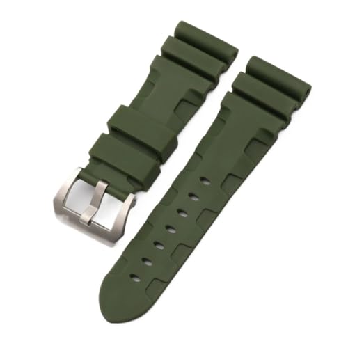 HASGTFM 22mm 24mm 26mm Natur Gummi Silikon Armband Fit for Panerai Fit for Luminor PAM441 Schwarz Blau Orange sport Uhr Strap Werkzeuge(Green-silver,22mm) von HASGTFM
