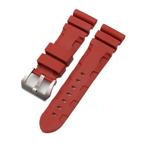 HASGTFM 22mm 24mm 26mm Natur Gummi Silikon Armband Fit for Panerai Fit for Luminor PAM441 Schwarz Blau Orange sport Uhr Strap Werkzeuge(Red-silver,22mm) von HASGTFM
