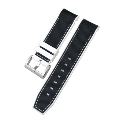 HASGTFM 23mm 22mm gebogenes Ende Silikonkautschuk-Uhrenarmband passend for Tudor Black Bay Bronze Pelagos passend for Longines Conquest HydroConquest L3 Uhrenarmband(Black white-silver,23mm) von HASGTFM
