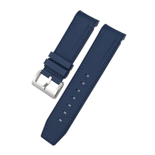 HASGTFM 23mm 22mm gebogenes Ende Silikonkautschuk-Uhrenarmband passend for Tudor Black Bay Bronze Pelagos passend for Longines Conquest HydroConquest L3 Uhrenarmband(Blue blue-Silver,23mm) von HASGTFM