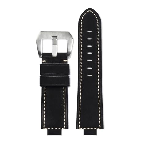 HASGTFM 26 * 14mm Konvexen Dünne Atmungsaktive Männer Handschlaufe Fit for CASIO Fit For G-Shock GST-B400 Nylon Rindsleder Uhr Band Armband zubehör(Black Silver Buckle) von HASGTFM