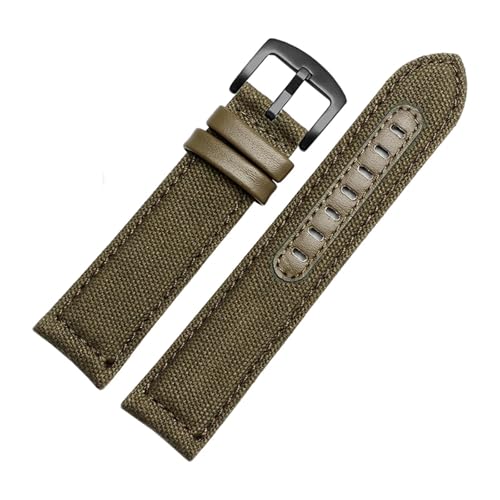HASGTFM Armband Canvas Nylon Uhrenarmbänder Schwarz KhakiI Uhrenarmband Nylon Canvas Wasserdicht Atmungsaktiv 22mm(Army green black,24mm) von HASGTFM