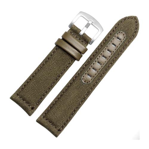 HASGTFM Armband Canvas Nylon Uhrenarmbänder Schwarz KhakiI Uhrenarmband Nylon Canvas Wasserdicht Atmungsaktiv 22mm(Army green silver,20mm) von HASGTFM