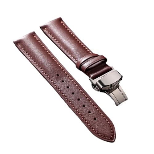 HASGTFM Armband aus weichem Leder for Herren und Damen, ersetzt Uhrenarmband 18 mm, 20 mm, 22 mm, 24 mm, automatische Schmetterlingsschnalle(Brown(silver),20mm) von HASGTFM