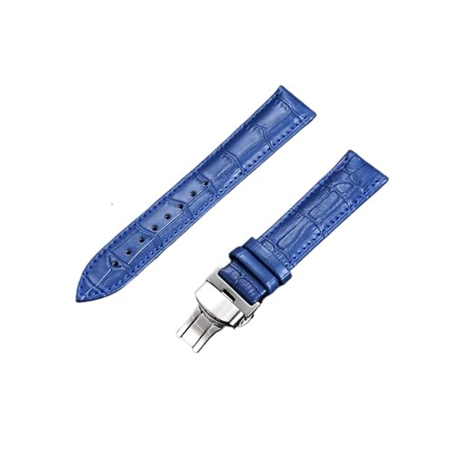 HASGTFM Armband mit Bambusmuster, 18 mm, 20 mm, 22 mm, 24 mm, Schmetterlingsschnalle, blau, rot, schwarz, Uhrenarmband, Uhrenzubehör(Blue-silver,20mm) von HASGTFM