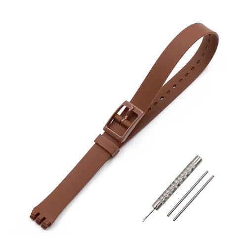 HASGTFM Dornschließe 12 mm Silikonarmband Damenuhr Zubehör Passend for Swatch LW143 LB131 LB170 LS115 langes Kinderarmband Uhrenarmband(Coffee) von HASGTFM