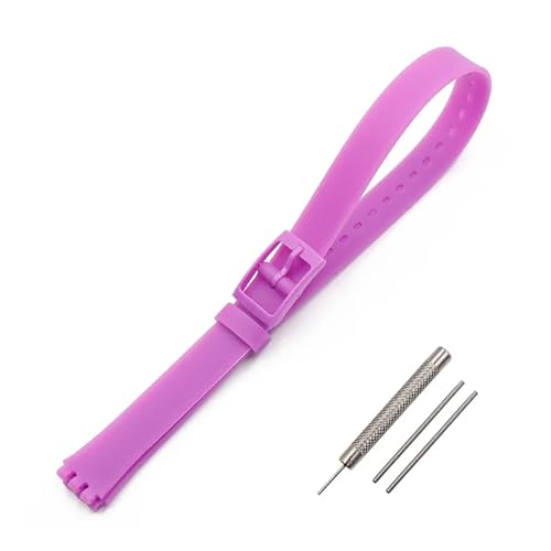 HASGTFM Dornschließe 12 mm Silikonarmband Damenuhr Zubehör Passend for Swatch LW143 LB131 LB170 LS115 langes Kinderarmband Uhrenarmband(Purple03) von HASGTFM
