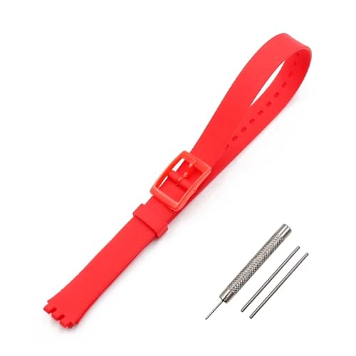 HASGTFM Dornschließe 12 mm Silikonarmband Damenuhr Zubehör Passend for Swatch LW143 LB131 LB170 LS115 langes Kinderarmband Uhrenarmband(Red) von HASGTFM