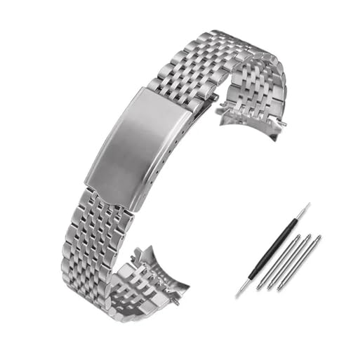 HASGTFM Edelstahl-Uhrenarmband, passend for Omega, passend for Seamaster, gebogenes Ende, Edelstahlarmband, 18 mm, 19 mm, 20 mm, mit Werkzeug(Silvery,19mm) von HASGTFM