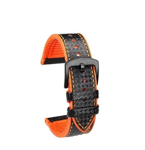 HASGTFM Fit for Hamilton Uhr Strap Khaki Aviation Wind Speed ​​Serie Verbund Carbon Faser Armband Zubehör Sport Gummi Männer 20mm 22m(Black Orange Black,20MM) von HASGTFM