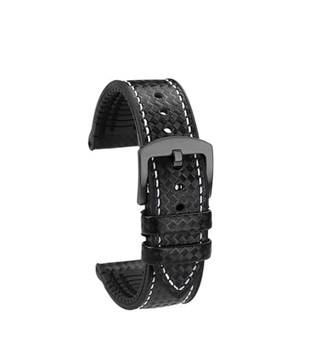HASGTFM Fit for Hamilton Uhr Strap Khaki Aviation Wind Speed ​​Serie Verbund Carbon Faser Armband Zubehör Sport Gummi Männer 20mm 22m(Black White Black,20MM) von HASGTFM