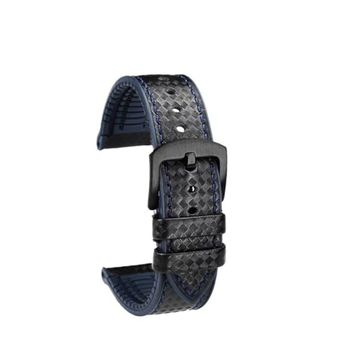 HASGTFM Fit for Hamilton Uhr Strap Khaki Aviation Wind Speed ​​Serie Verbund Carbon Faser Armband Zubehör Sport Gummi Männer 20mm 22m(Black blue Black,20MM) von HASGTFM