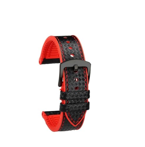 HASGTFM Fit for Hamilton Uhr Strap Khaki Aviation Wind Speed ​​Serie Verbund Carbon Faser Armband Zubehör Sport Gummi Männer 20mm 22m(Black red Black,20MM) von HASGTFM