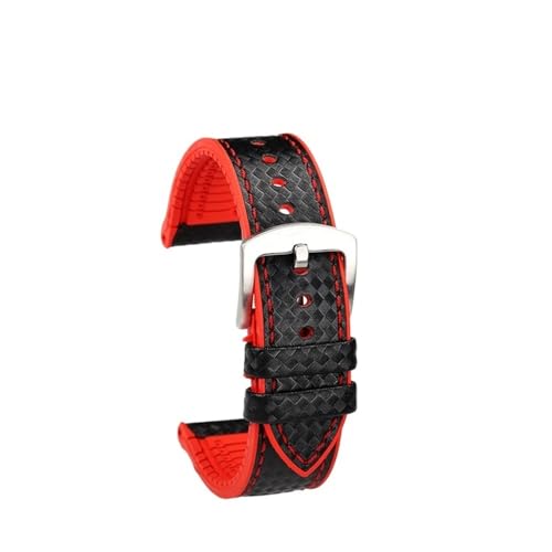 HASGTFM Fit for Hamilton Uhr Strap Khaki Aviation Wind Speed ​​Serie Verbund Carbon Faser Armband Zubehör Sport Gummi Männer 20mm 22m(Black red silver,22MM) von HASGTFM