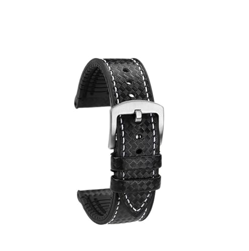 HASGTFM Fit for Hamilton Uhr Strap Khaki Aviation Wind Speed ​​Serie Verbund Carbon Faser Armband Zubehör Sport Gummi Männer 20mm 22m(Black white silver,20MM) von HASGTFM