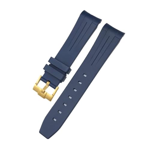 HASGTFM Fluorkautschuk-Uhrenarmband, 19 mm, 20 mm, passend for Rolex Submariner, passend for Daytona Master, passend for GMT-Uhrenarmband, gebogenes Ende(Blue Blue Gold,20mm) von HASGTFM