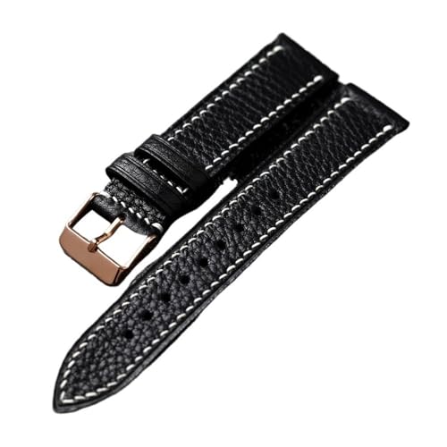 HASGTFM Folio-Lederarmband, 18, 20, 22 mm, abgeschnitten, weich, braun, schwarz, handgenäht, passend for Herrenarmbänder von Vintage-Uhren(B rose gold buckle,22mm) von HASGTFM