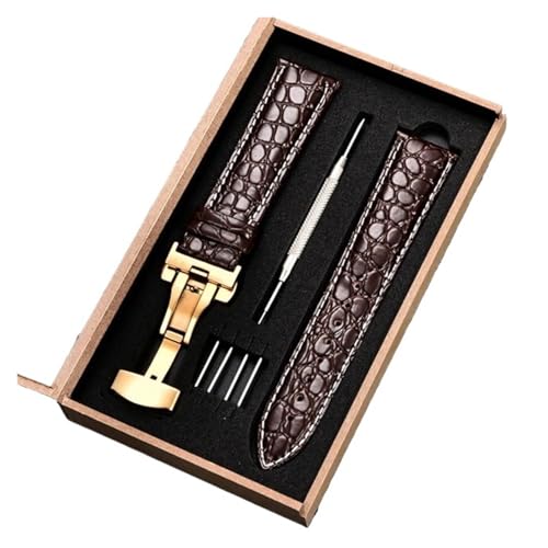 HASGTFM Gemustertes Leder-Uhrenarmband mit automatischer Edelstahl-Schmetterlingsschließe, 18 mm, 20 mm, 22 mm, 24 mm(G3 with box,16mm) von HASGTFM