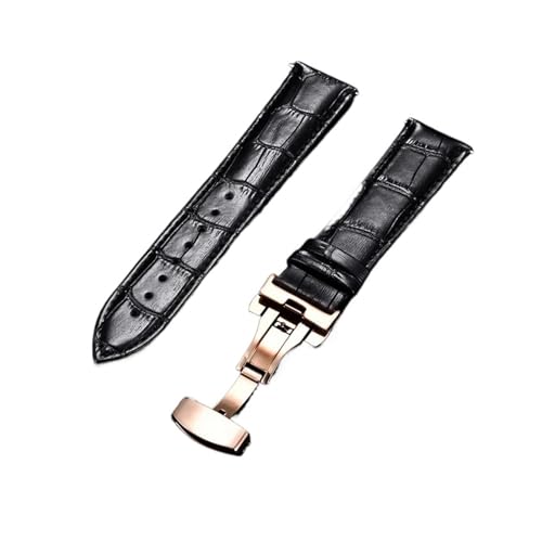 HASGTFM Geprägtes Lederarmband mit Edelstahl-Schmetterlingsschnalle, 18 mm, 20 mm, 22 mm, 24 mm Uhrenarmbänder(Rose gold black,18mm) von HASGTFM