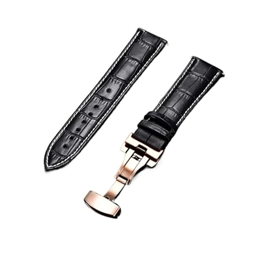 HASGTFM Geprägtes Lederarmband mit Edelstahl-Schmetterlingsschnalle, 18 mm, 20 mm, 22 mm, 24 mm Uhrenarmbänder(Rose gold black W,18mm) von HASGTFM