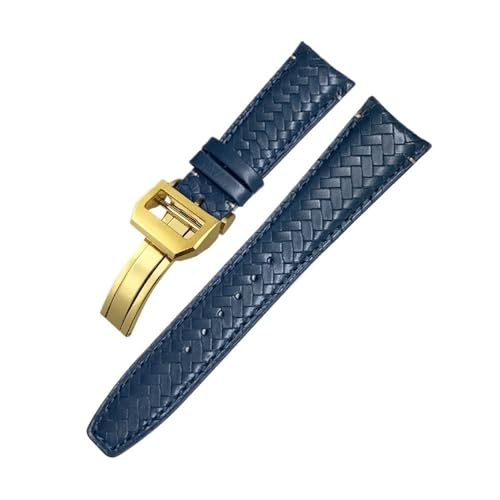 HASGTFM Gewebtes Uhrenarmband mit gebogenem Ende, 20 mm, 21 mm, 22 mm, passend for IWC Portugieser Pilot's, passend for Hamilton, passend for Longinesb, Lederarmband(Blue Gold Buckle,22mm) von HASGTFM