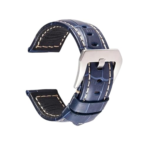 HASGTFM Handgefertigte Leder-Uhrenarmbänder 20 mm, 22 mm, 24 mm, 26 mm, braun, schwarz, blau, for Damen und Herren, Uhrenarmband, Uhrenzubehör(Blue(silver),26mm) von HASGTFM