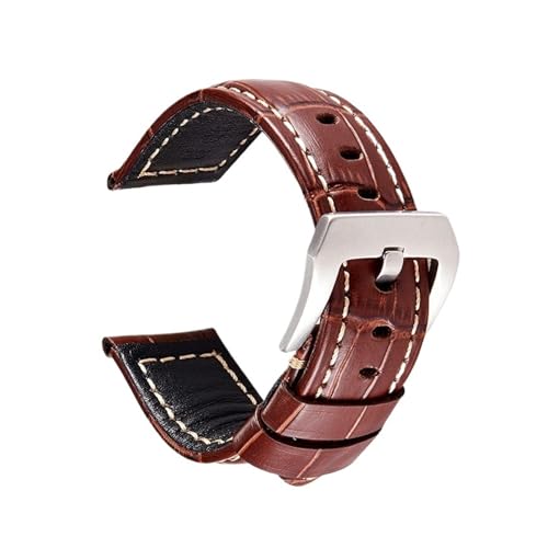 HASGTFM Handgefertigte Leder-Uhrenarmbänder 20 mm, 22 mm, 24 mm, 26 mm, braun, schwarz, blau, for Damen und Herren, Uhrenarmband, Uhrenzubehör(Brown(silver),22mm) von HASGTFM