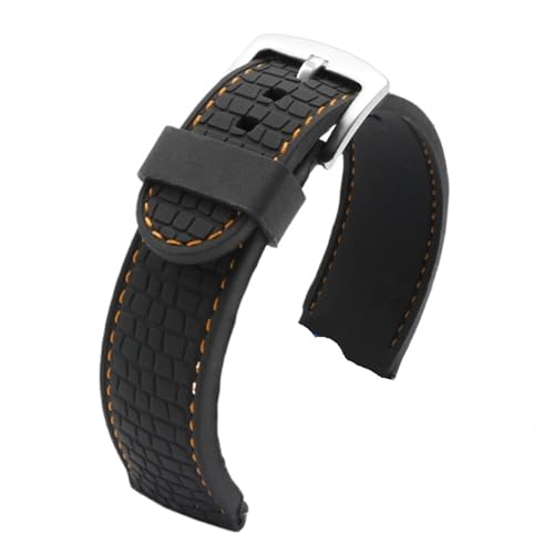HASGTFM Handgefertigtes wasserdichtes Silikonarmband for Herren, flach, 18, 20, 22, 24 mm, modische, bequeme Gummi-Uhrenarmbänder mit Damen-Uhrenschnalle(Orange silver,22mm) von HASGTFM