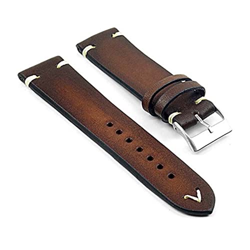 HASGTFM Handgemachte Gürtel Vintage Leder Herren Uhrenarmband mit minimaler Handnaht Edelstahlschnalle, 18mm, synthetic-resin, agate von HASGTFM