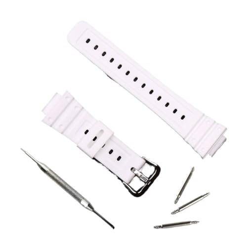 HASGTFM Harz strap herren uhr zubehör pin schnalle Fit for Casio Fit for g-shock DW5600GW-M5610 G-5700 sport wasserdichte gummi strap damen(White) von HASGTFM