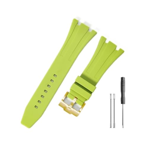 HASGTFM Langlebiges und bequemes Uhrenarmband, passend for Audemars Piguet, passend for Royal Oak Offshore 15703 15400, mit Silikonarmband(Green-Golden-K14) von HASGTFM
