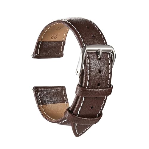 HASGTFM Leder-Uhrenarmbänder, 16/18/20/22/24 mm, Stahl-Dornschließe, Armband, Handgelenk, Gürtel, Armband + Werkzeug(Brown(white line),22mm) von HASGTFM