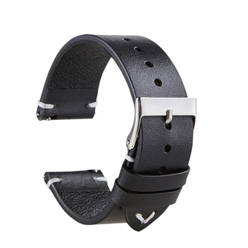 HASGTFM Leder-Uhrenarmbänder, Armband, Schwarz, Blau, Grün, Braun, Uhrenarmband for Damen und Herren, 18 mm, 20 mm, 22 mm(Black,18mm) von HASGTFM